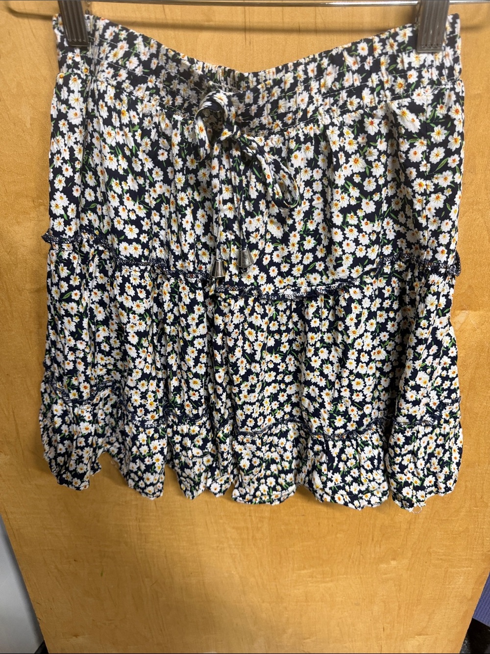 Navy Floral Tiered Ruffle Skirt with Tie Waist